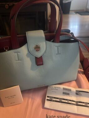 kate spade Two-Tone Pebbled Leather Satchel - Light Blue & Burgundy
